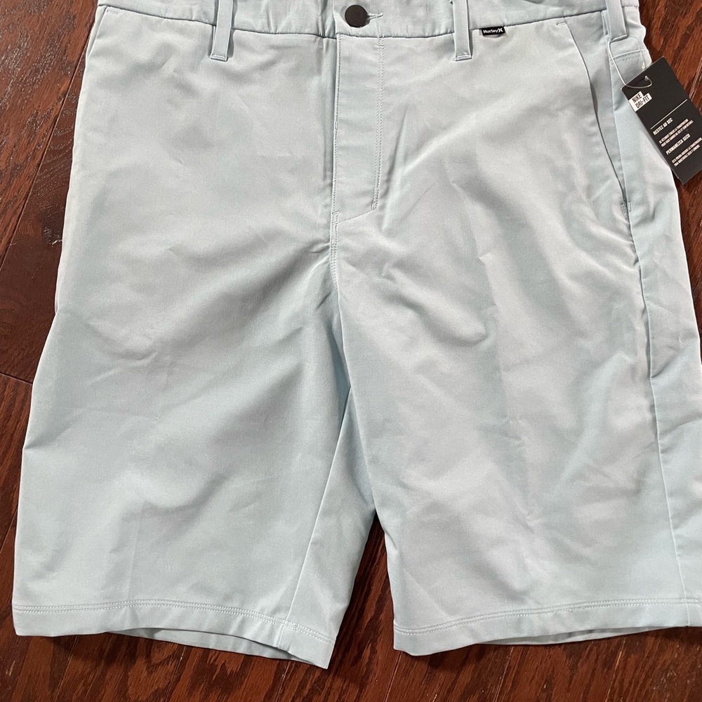Hurley Light Blue Flat Front Men's Shorts Nike Dri-Fit